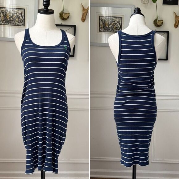 Ralph Lauren Navy Blue Striped  Pima Cotton Knit Tank Dress M - Picture 1 of 7